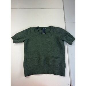 Willi Smith Merino Wool Short Sleeve Green Sweater‎ Pocket Top Womens Large